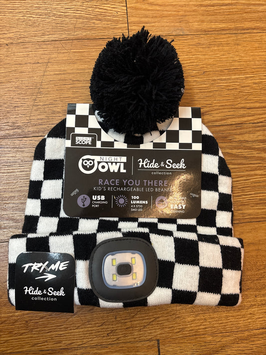 NIGHT OWL KID’S RECHARGEABLE LED BEANIE - CHECKERED