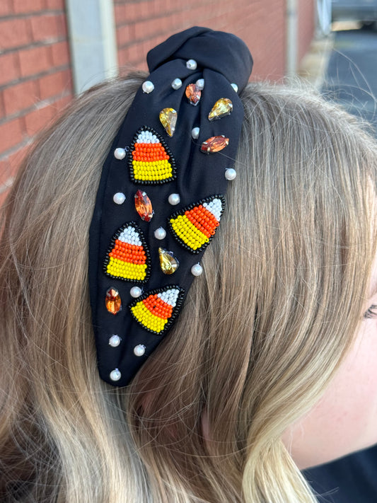 Black Beaded Candy Corn Headband