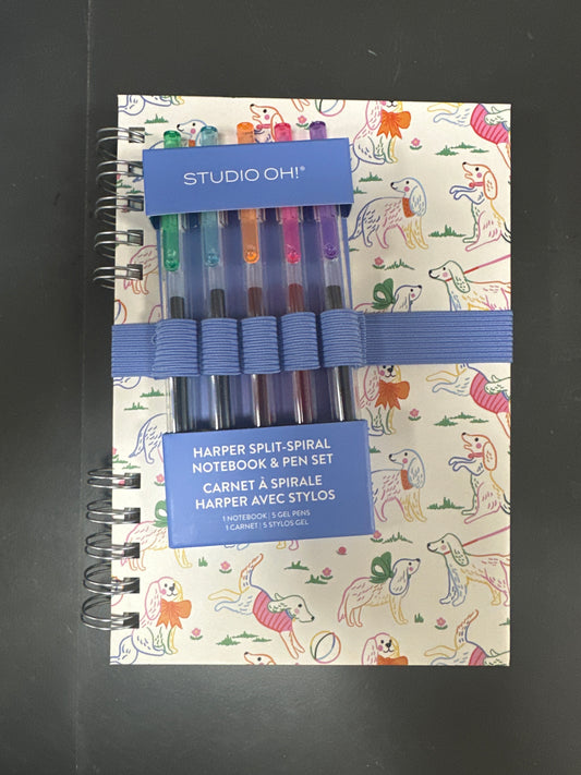 POSH PUPS HARPER SPLIT SPIRAL NOTEBOOK & PEN SET