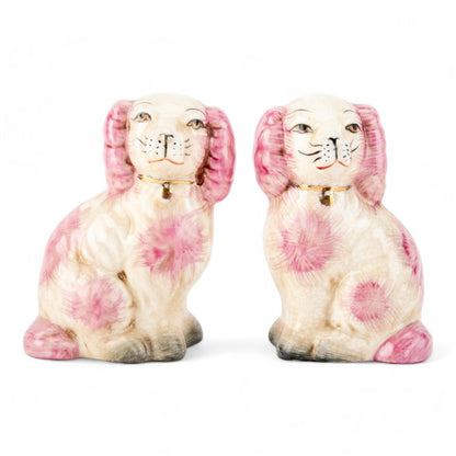 STAFFORDSHIRE DOGS SMALL FIGURINES SET OF 2 - PINK