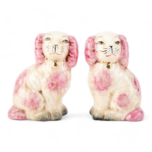 STAFFORDSHIRE DOGS SMALL FIGURINES SET OF 2 - PINK