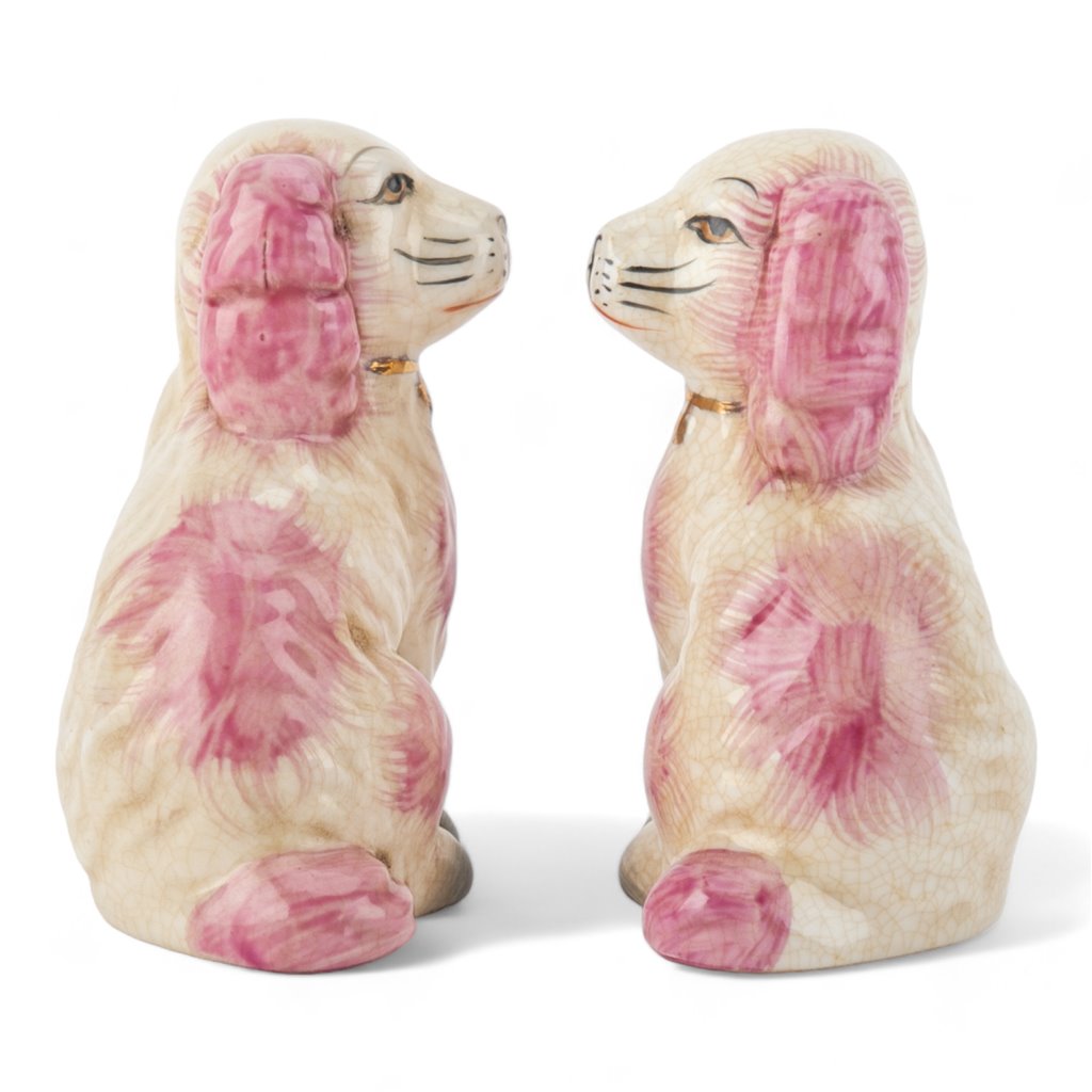 STAFFORDSHIRE DOGS SMALL FIGURINES SET OF 2 - PINK