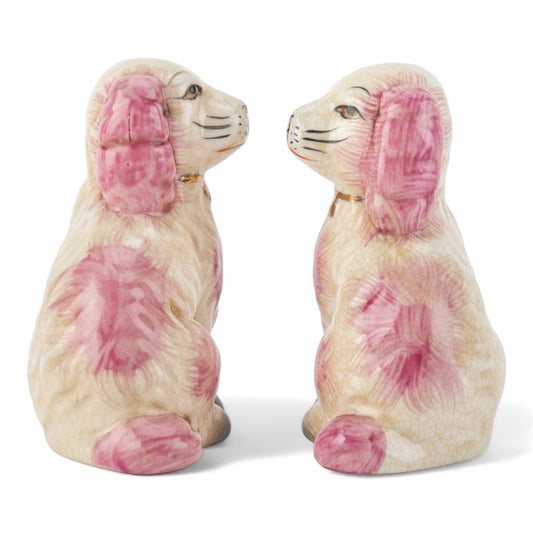 STAFFORDSHIRE DOGS SMALL FIGURINES SET OF 2 - PINK