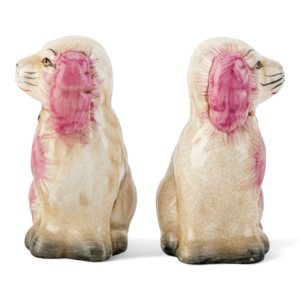 STAFFORDSHIRE DOGS SMALL FIGURINES SET OF 2 - PINK