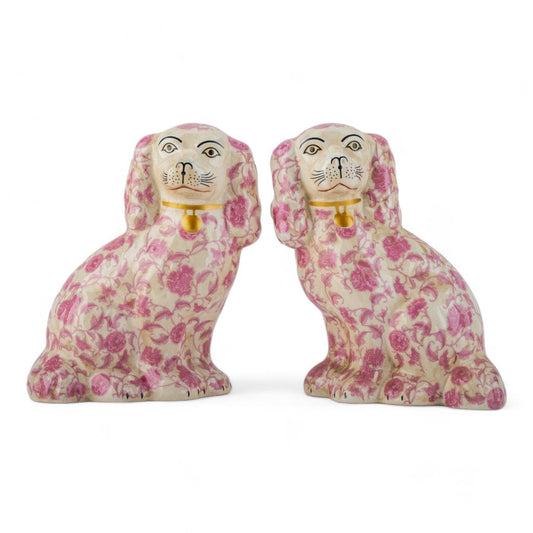 PINK FLORAL STAFFORDSHIRE DOGS SET OF 2