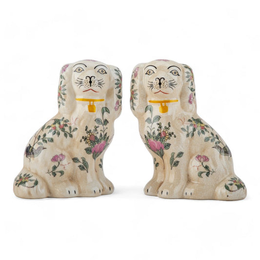 ROSE MEDALLION PATTERN STAFFORDSHIRE DOGS SET OF 2