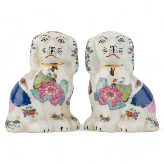 SMALL STAFFORDSHIRE DOGS TOBACCO LEAF PATTERN SET OF 2