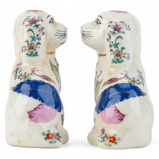 SMALL STAFFORDSHIRE DOGS TOBACCO LEAF PATTERN SET OF 2