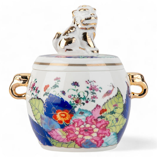 PORCELAIN LIDDED JAR - TOBACCO LEAF