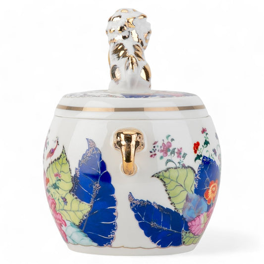 PORCELAIN LIDDED JAR - TOBACCO LEAF