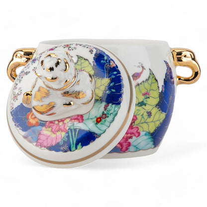 PORCELAIN LIDDED JAR - TOBACCO LEAF