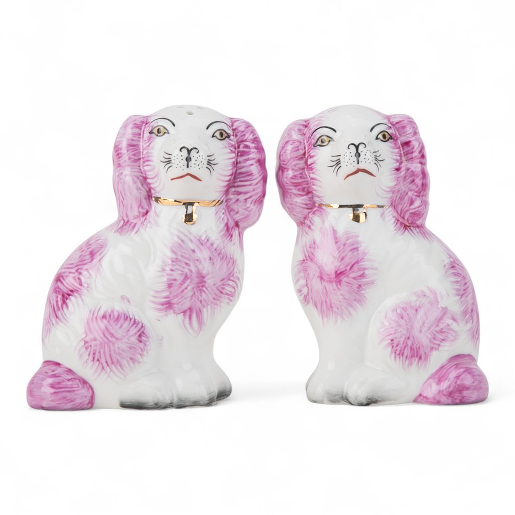 STAFFORDSHIRE DOGS SALT AND PEPPER PINK SET OF 2