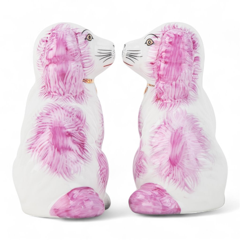 STAFFORDSHIRE DOGS SALT AND PEPPER PINK SET OF 2