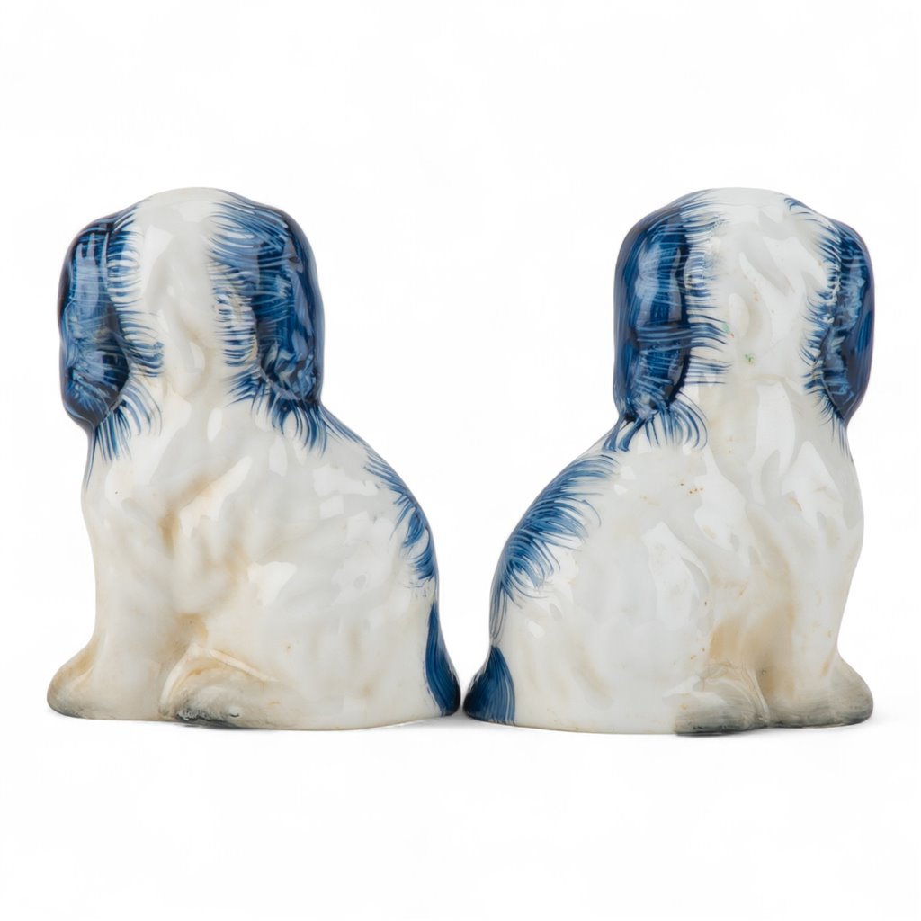 SMALL BLUE STAFFORDSHIRE DOGS WITH BASKET SET OF 2