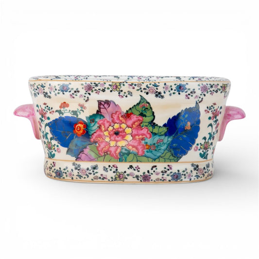 LARGE OVAL FOOTBATH WITH HANDLE - TOBACCO LEAF PATTERN