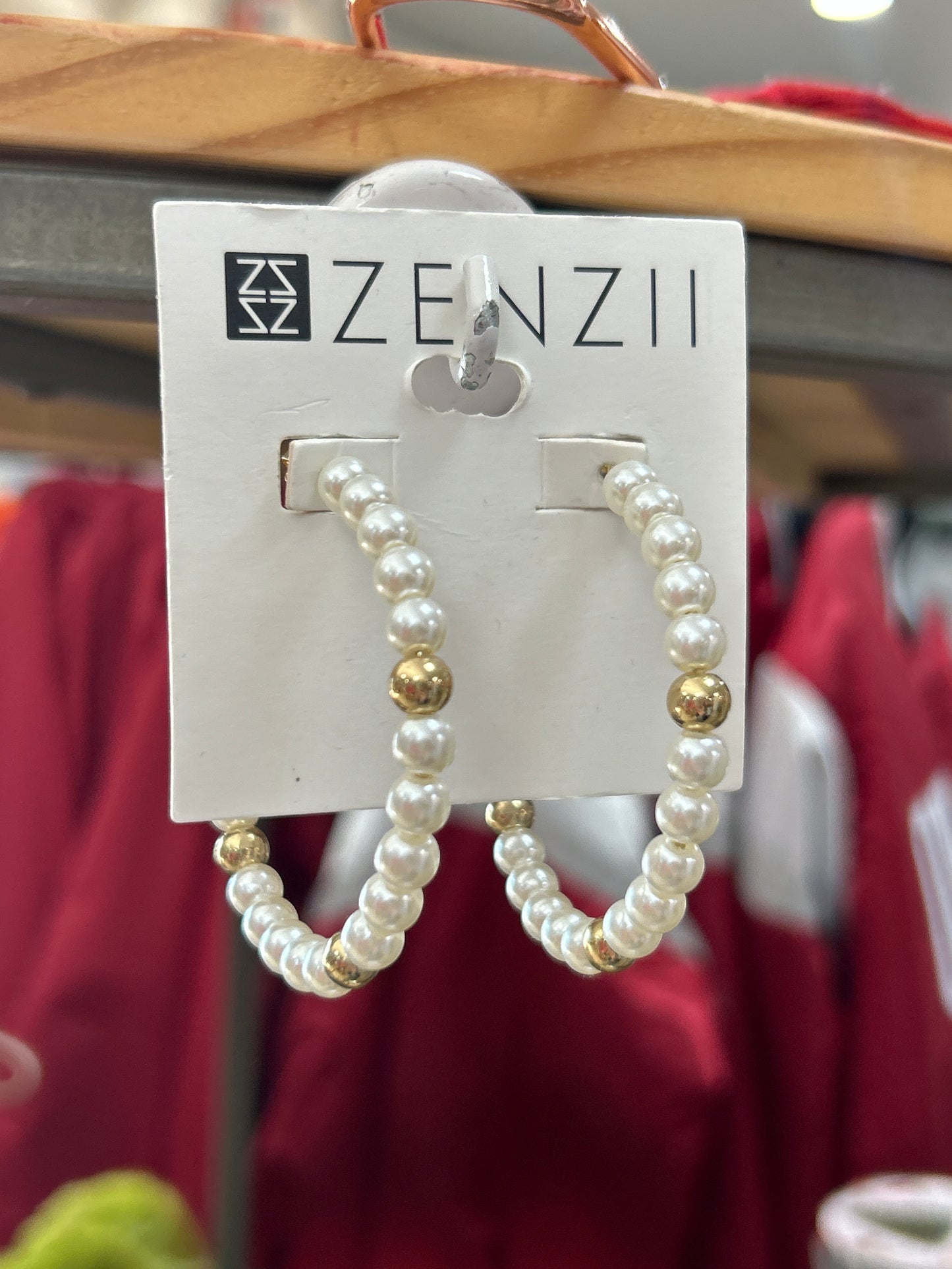 BEADED PEARL HOOP EARRINGS W/GOLD ACCENT BEADS