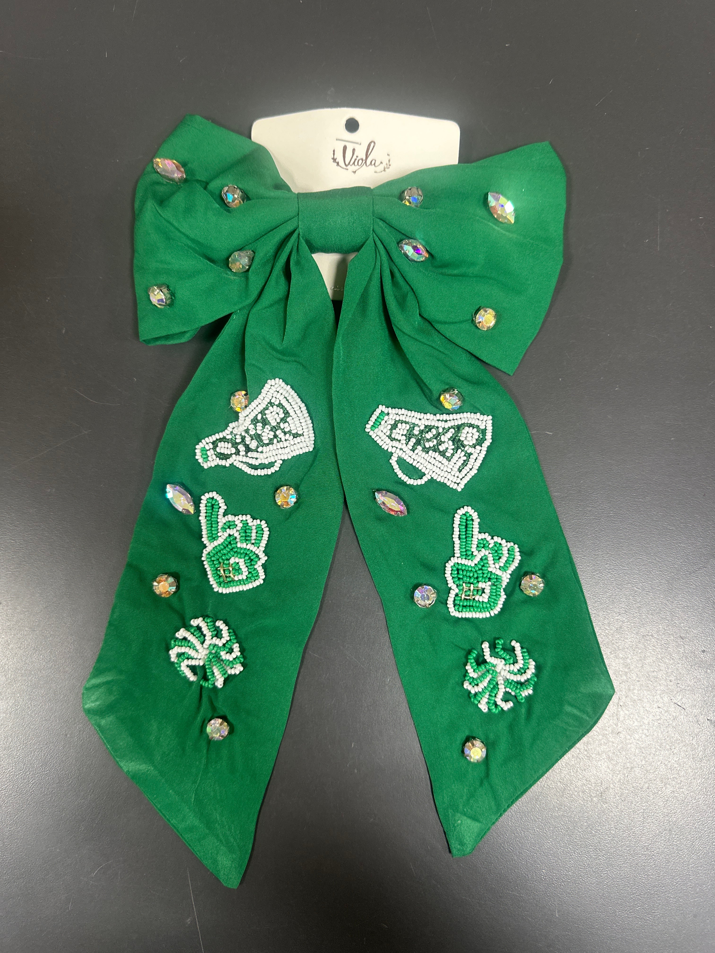 3 ICON CHEER BOW - GREEN/WHITE