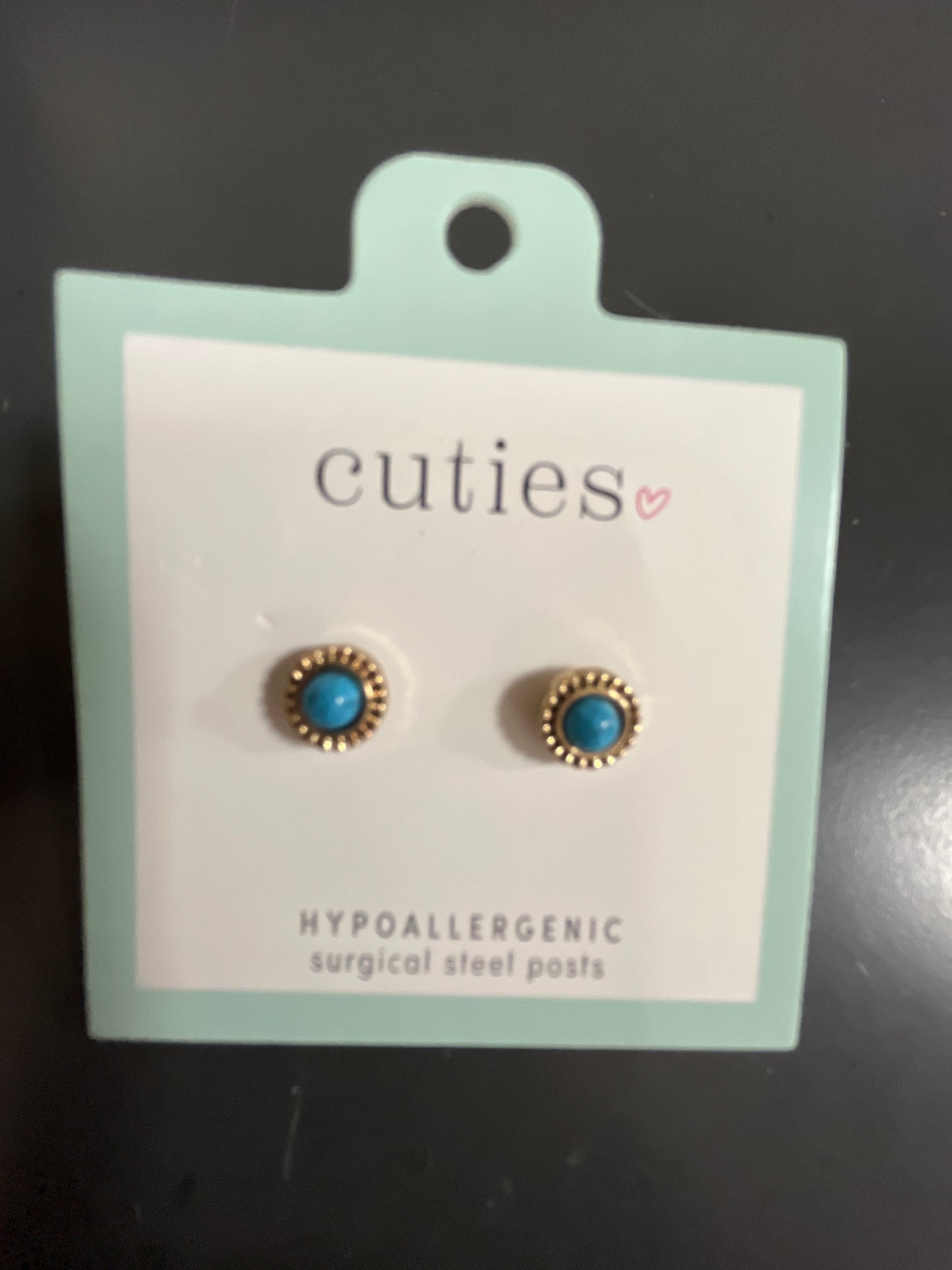 TURQUOISE W/BEADED GOLD FRAME EARRINGS