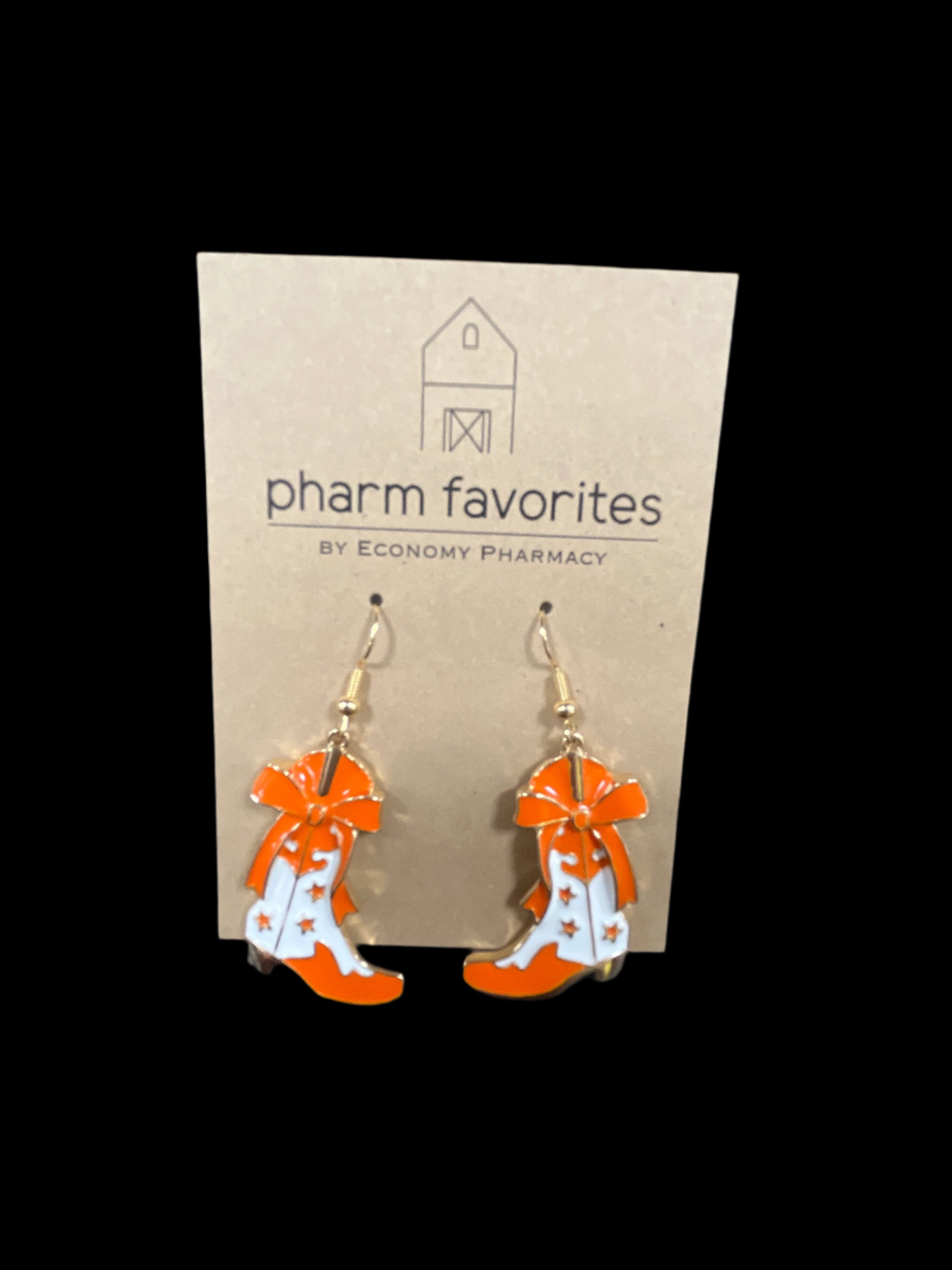 ORANGE & WHITE BOOT & BOW EARRINGS