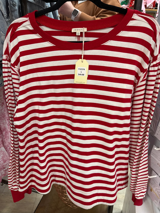 RED & WHITE STRIPED SWEATSHIRT - L