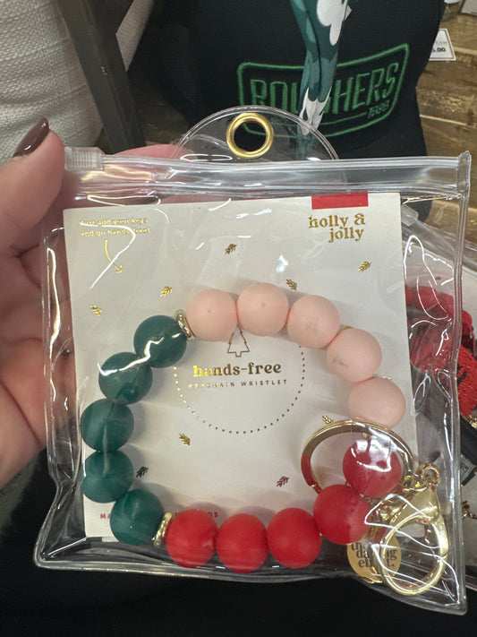HANDS FREE KEYCHAIN WRISTLET - HOLLY JOLLY