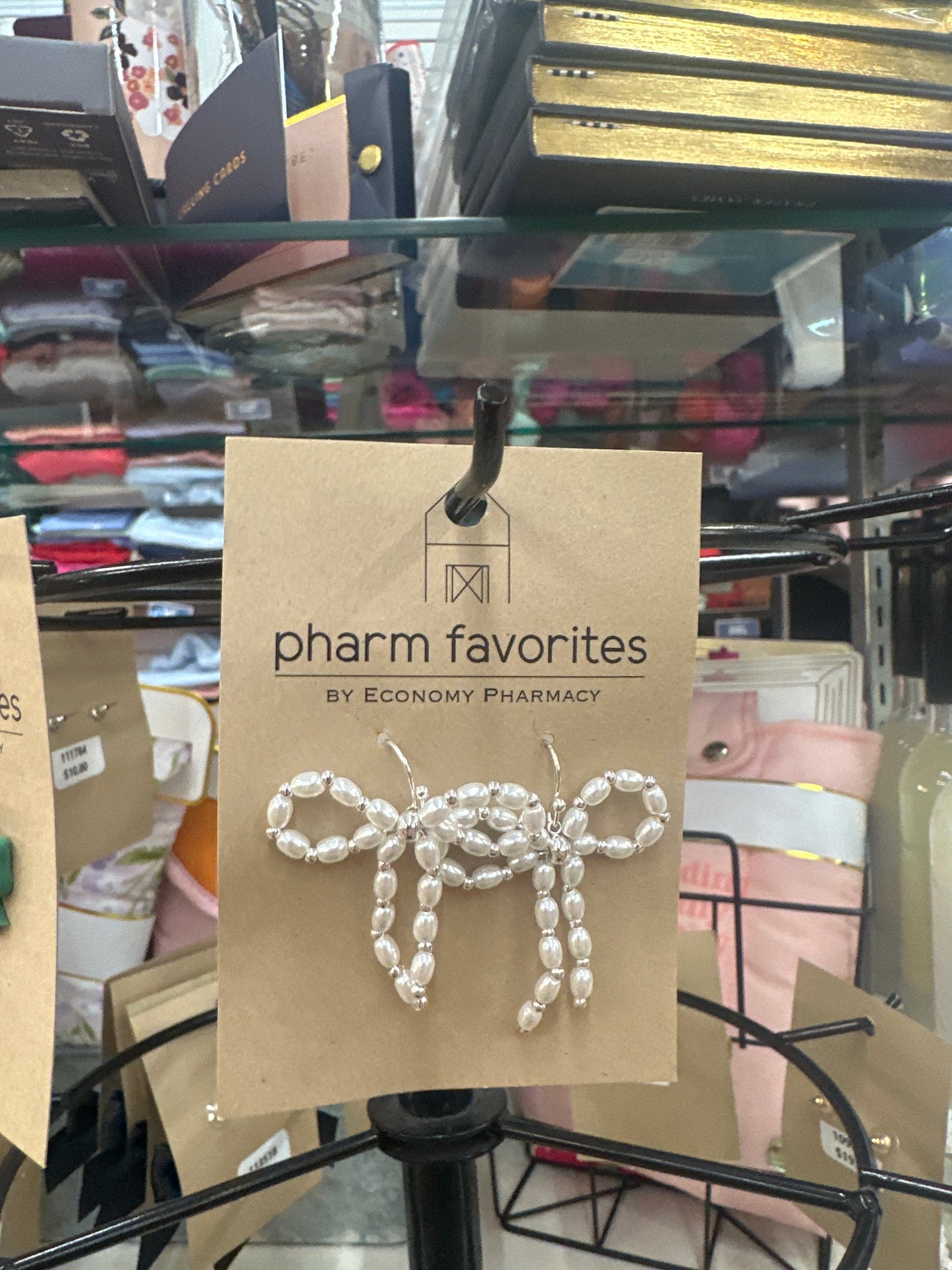 PEARL BOW DANGLE EARRINGS -SLVR