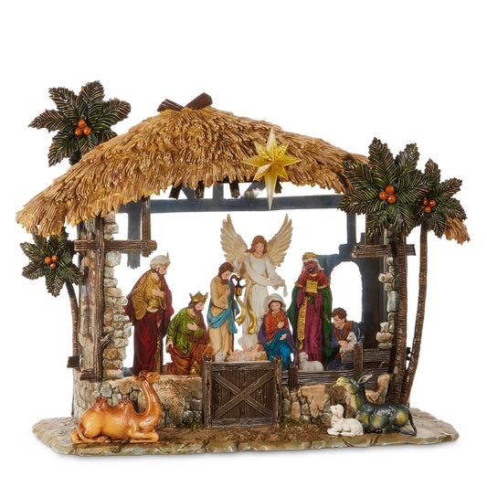 SWIRLING GLITTER NATIVITY WITH CRECHE