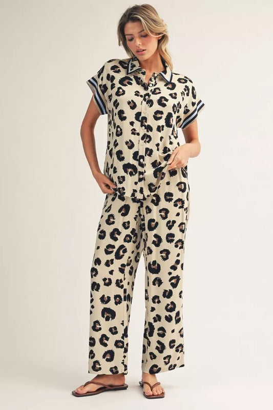 BLUE TRIM W/ANIMAL PRINT 2PC PANT SET
