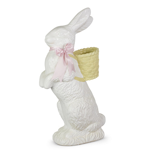 WHITE BUNNY WITH BASKET BACKPACK STATUE