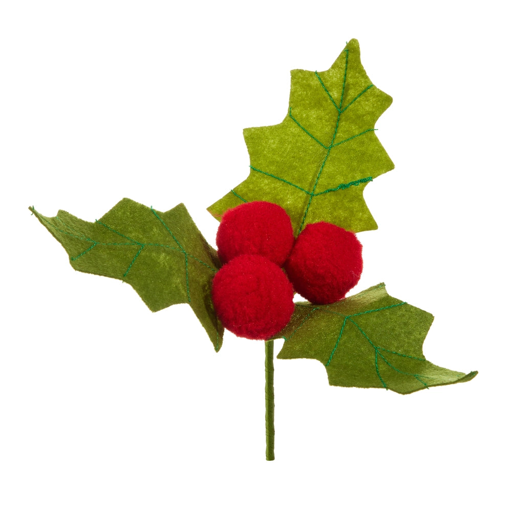 9.5" Felt Holly Clip-On Ornament