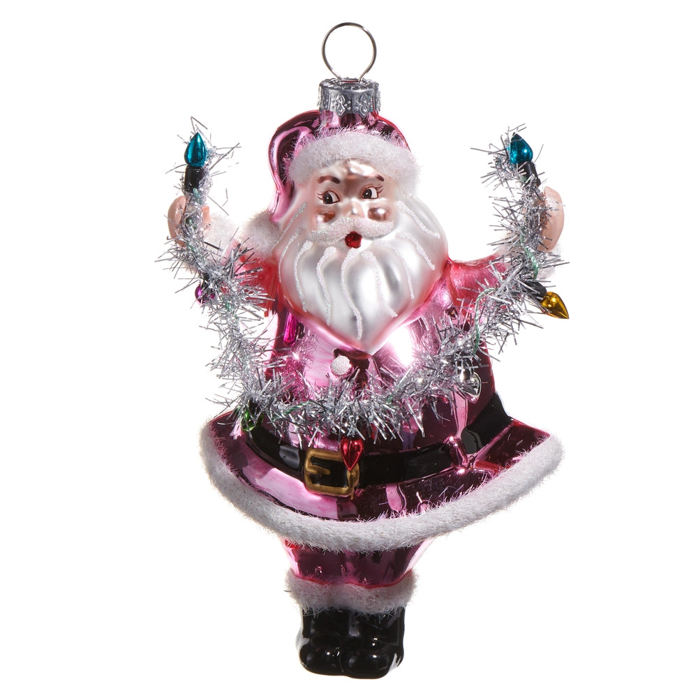 5" PINK SANTA HOLDING LIGHT ORNAMENT