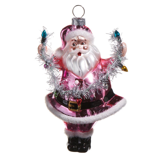 5" PINK SANTA HOLDING LIGHT ORNAMENT