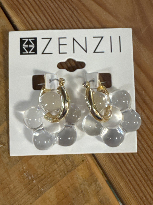 2-IN-1 LUCITE FLOWER DROP EARRINGS - CLEAR