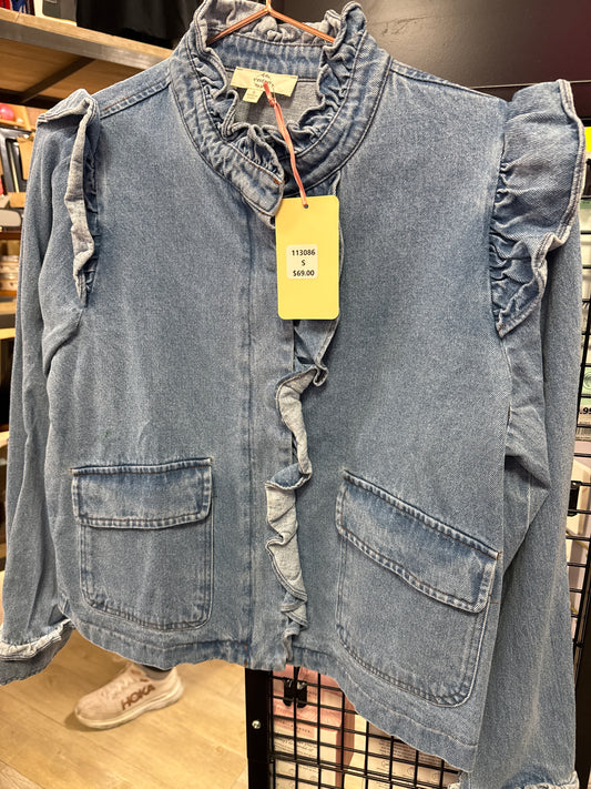 DENIM BLUE JACKET W/RUFFLE TRIM - L