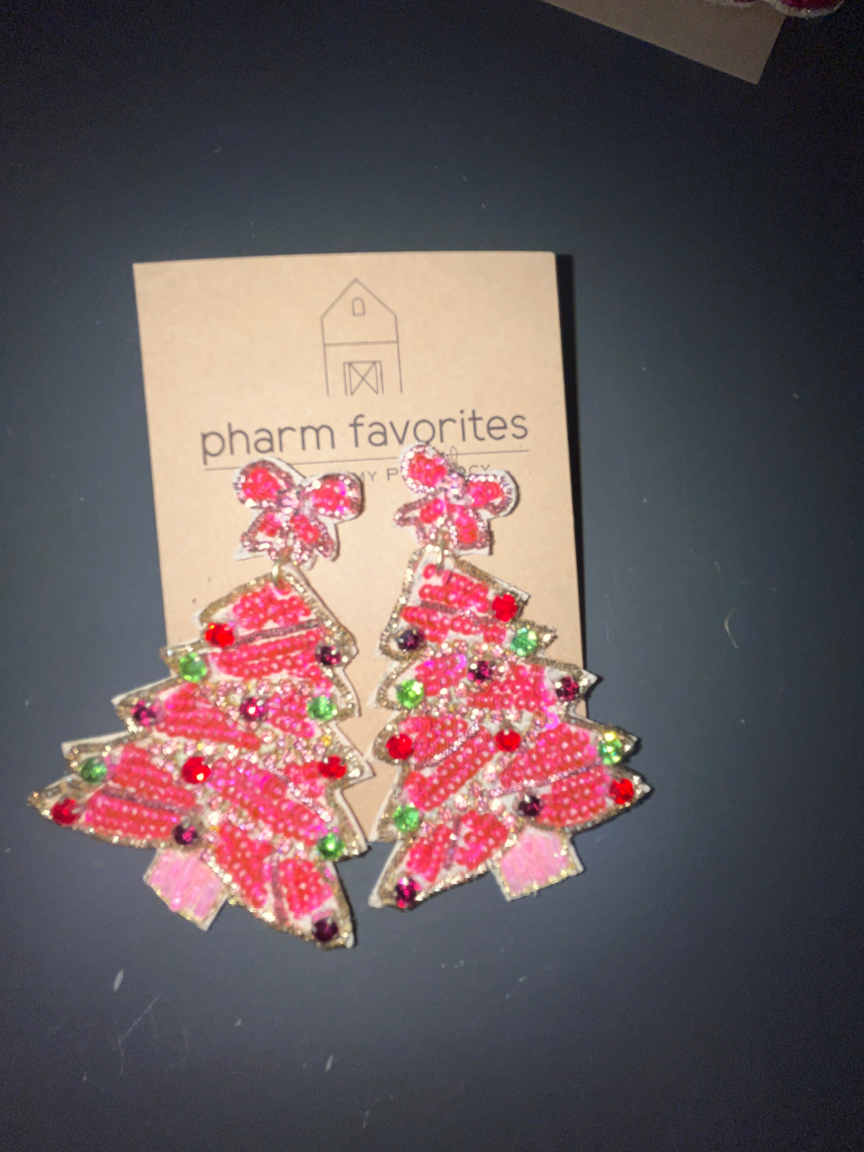 BEADED TREE EARRING - FUSCHIA