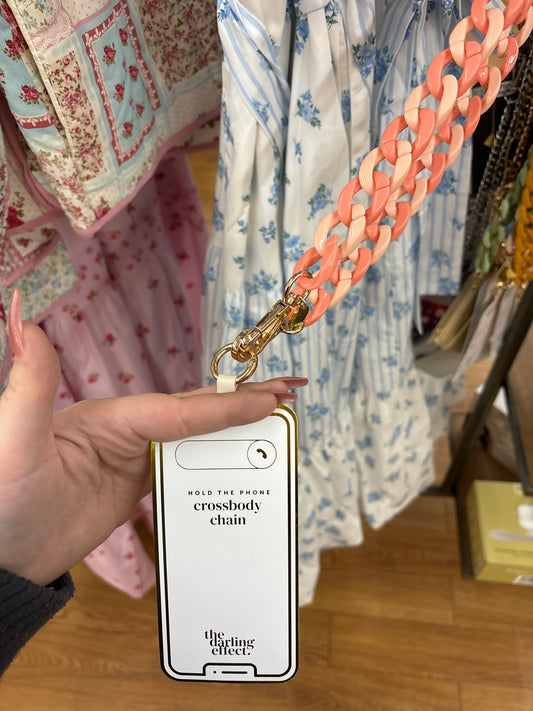 DARLING EFFECT HOLD THE PHONE CROSSBODY CHAIN - PEACH