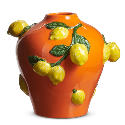 ORANGE VASE WITH LEMONS