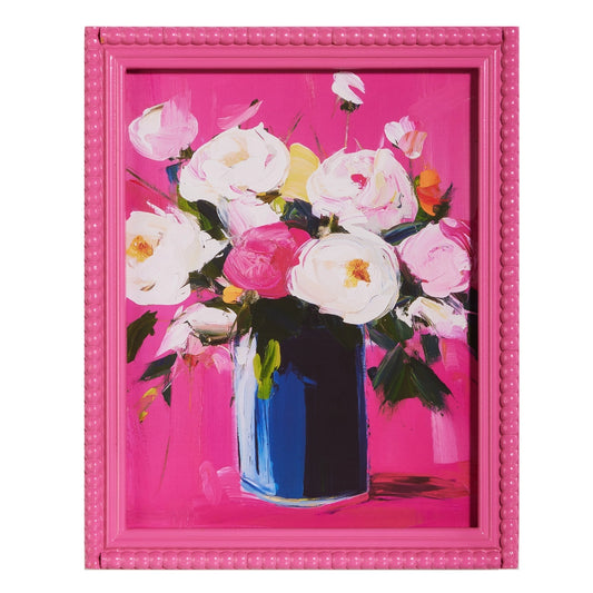13.75" PINK FLORAL HAZE BEADED FRAME PRINT