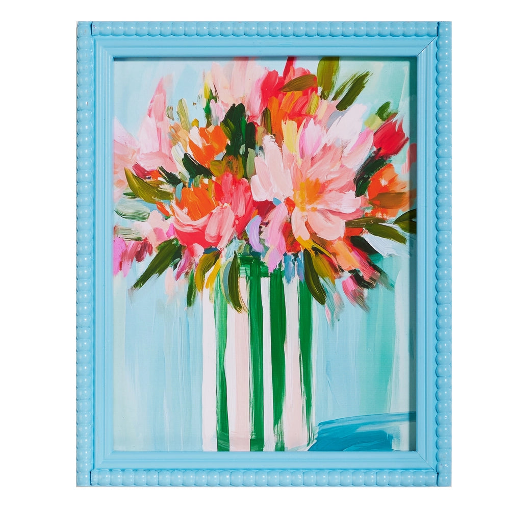 13.75" BLUE FLORAL HAZE BEADED FRAME PRINT