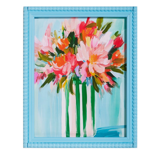 13.75" BLUE FLORAL HAZE BEADED FRAME PRINT