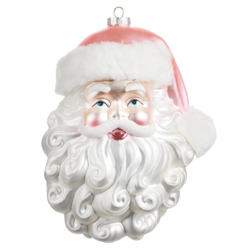10" PINK SANTA HEAD ORNAMENT