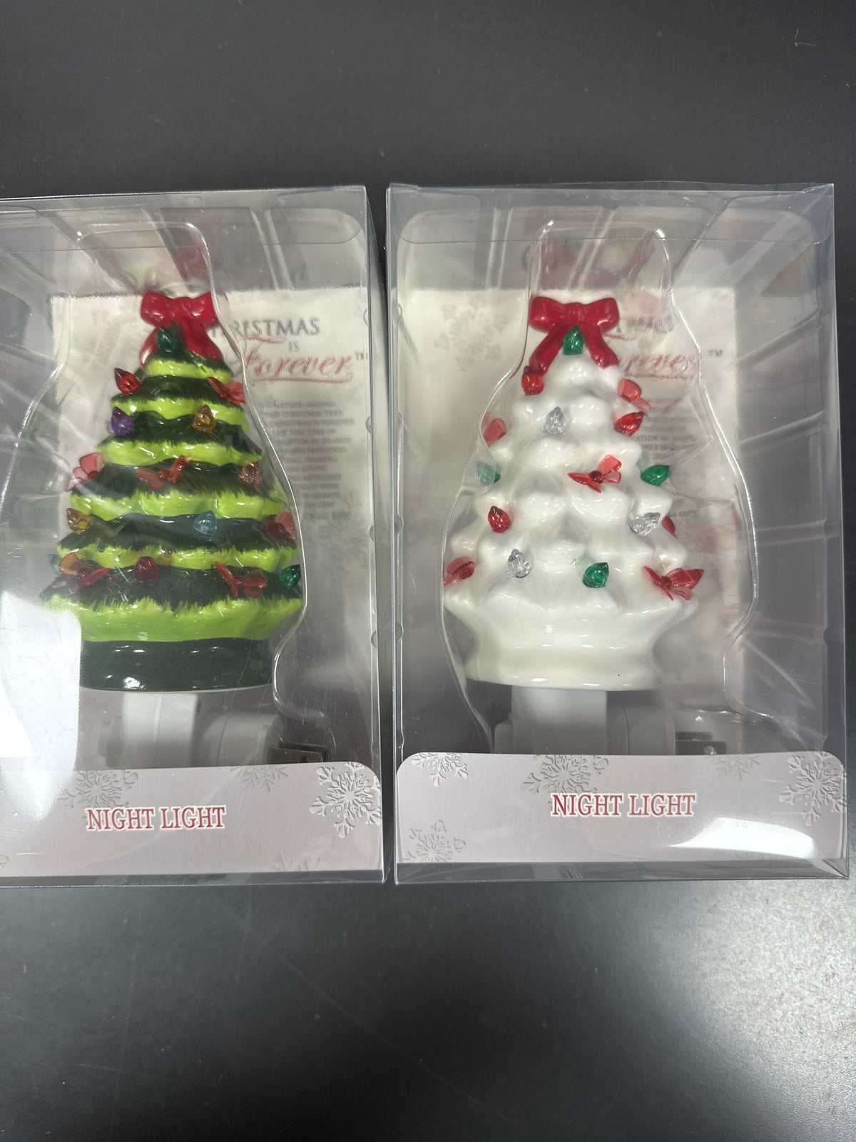 6.25" RED BOW CERAMIC CHRISTMAS TREE NIGHT LIGHT - ASSORTED
