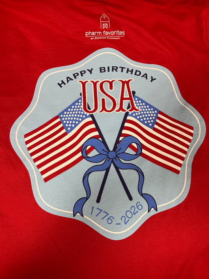 RED HAPPY BIRTHDAY USA BOW TEE