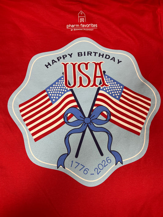 RED HAPPY BIRTHDAY USA BOW TEE