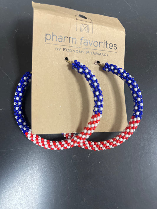 BEADED PATRIOTIC HOOP EARRINGS