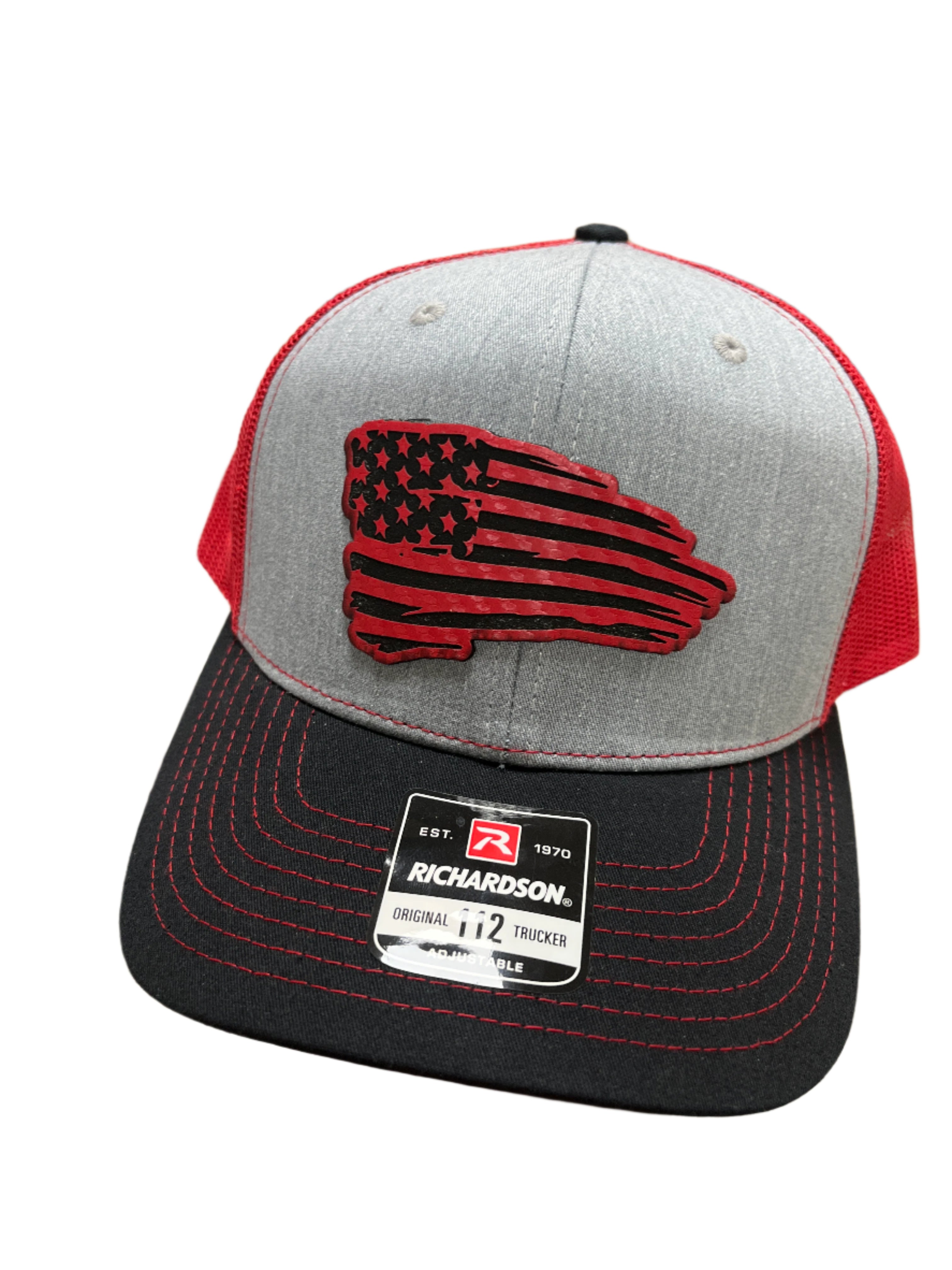 GRAY/BLACK/RED HAT WITH RED FLAG PATCH