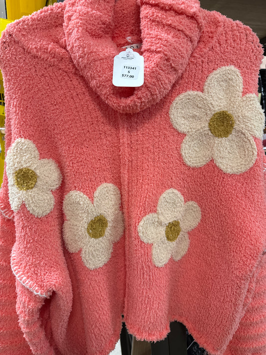 CORAL PINK SWEATER W/FLOWERS