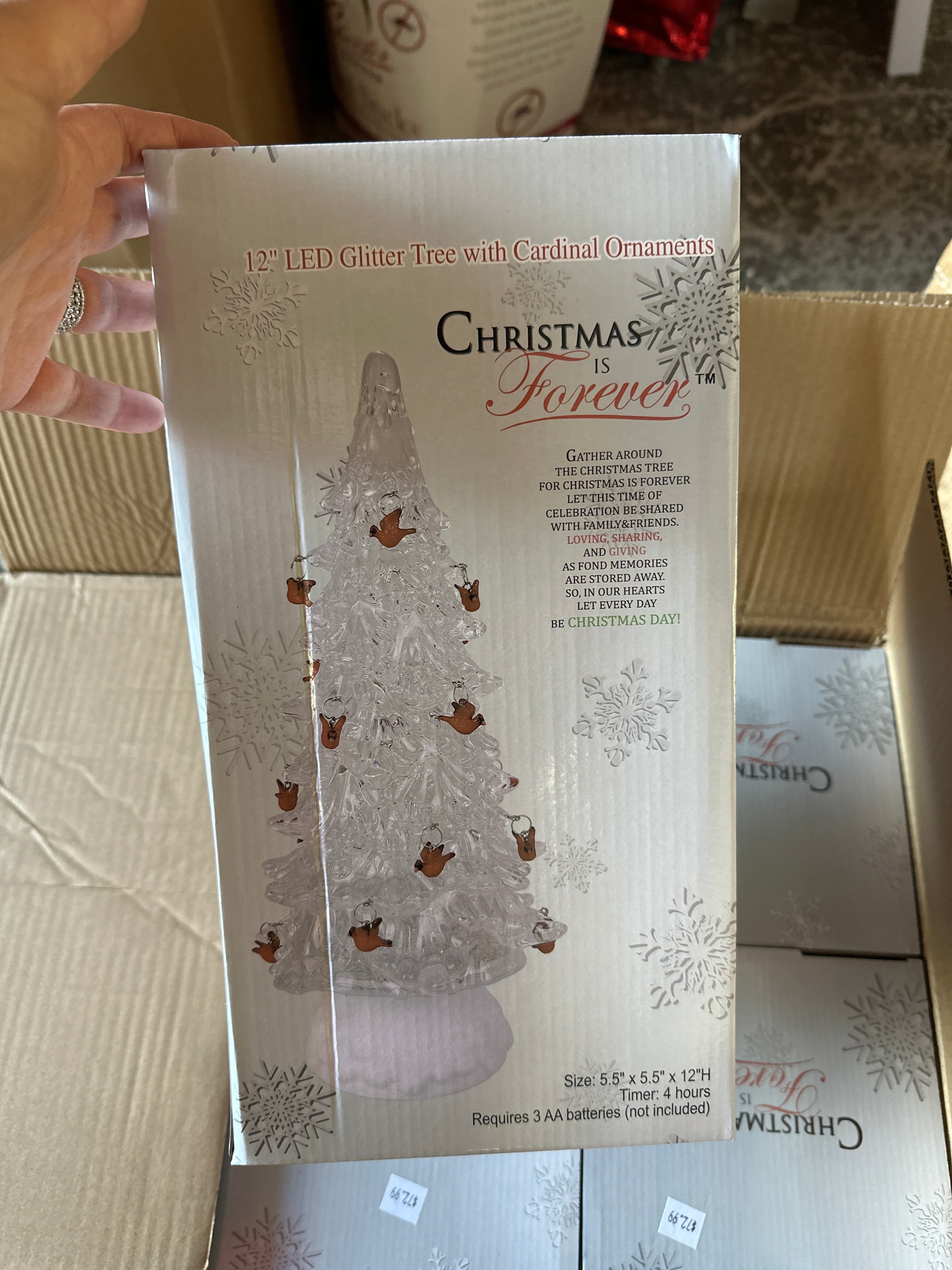 12" LED Glitter Tree with Cardinal Ornaments - Christmas is Forever