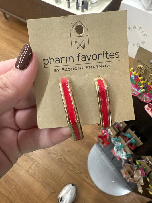 RED COLOR COATED METAL HEXAGON EARRINGS