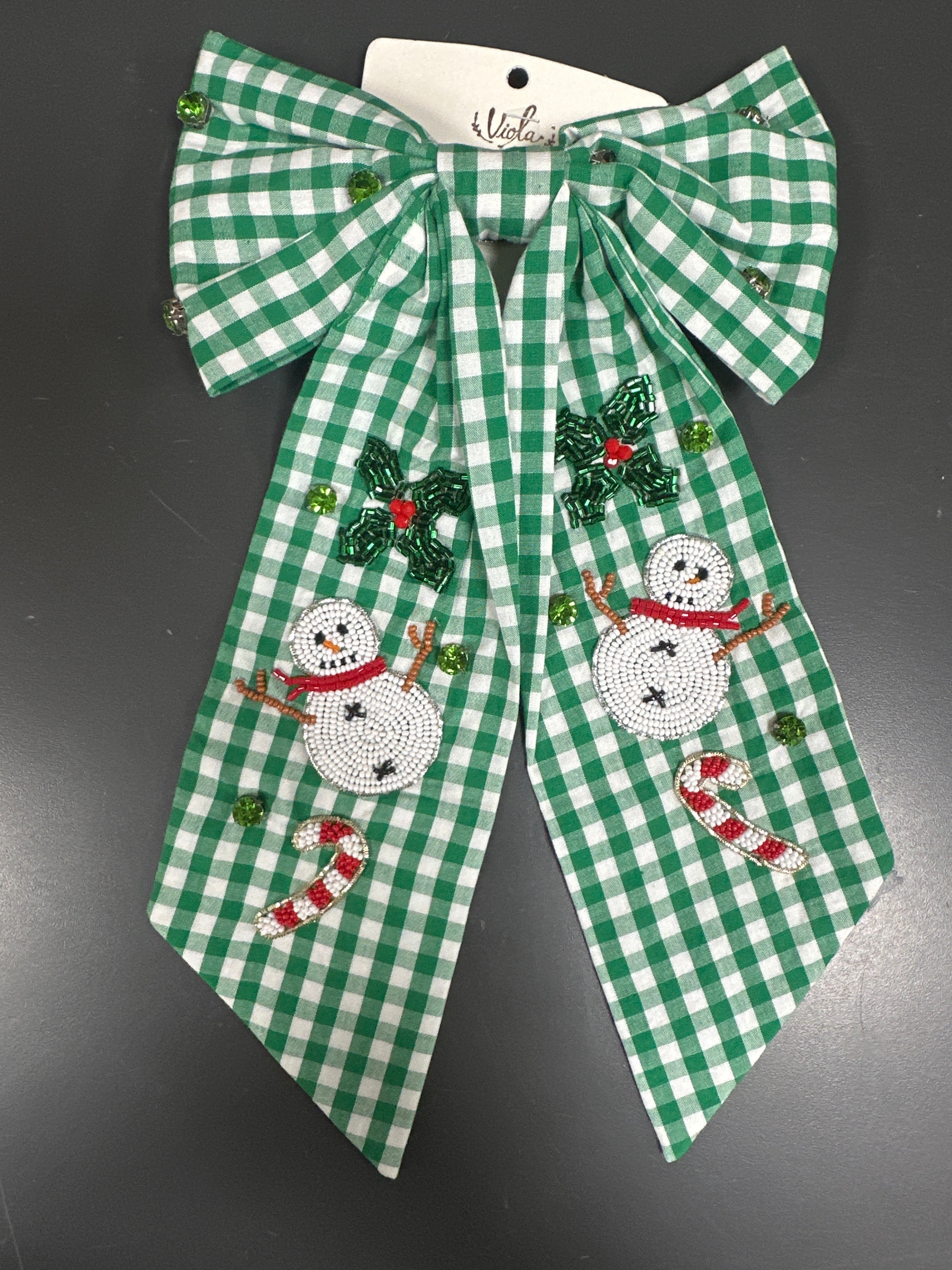 CHECKER SNOWMAN BOW - GREEN